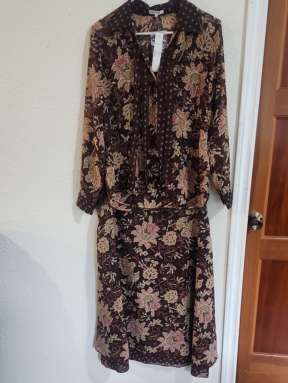 Sleeve Brown Rayon Skirt And Blouse